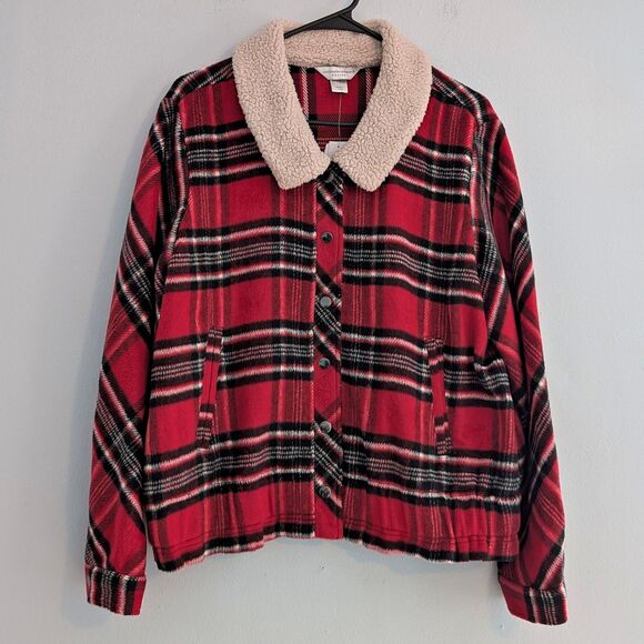NWT Vintage Plaid Shacket Faux Sherpa Collar Fleece Chore Coat Size XLP - Picture 1 of 9